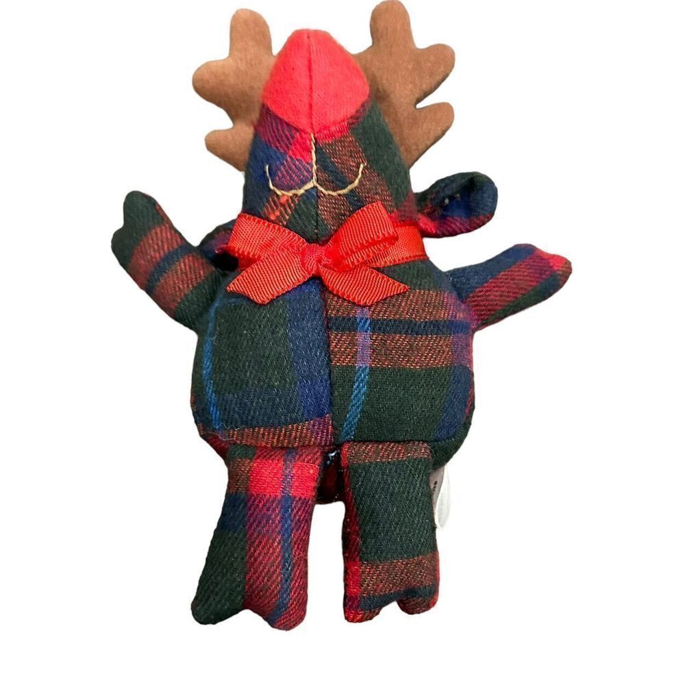 Eddie Bauer Reindeer Plush Vintage Plaid Red Checkered 1994 Stuffed Pellets 7x3"